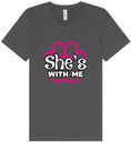 Load image into Gallery viewer, Neon Paws She's With Me Unisex V-Neck Shirt
