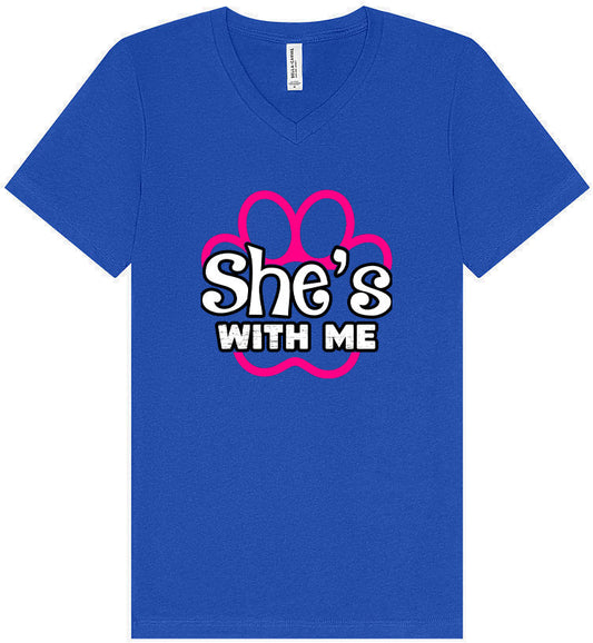 Neon Paws She's With Me Unisex V-Neck Shirt