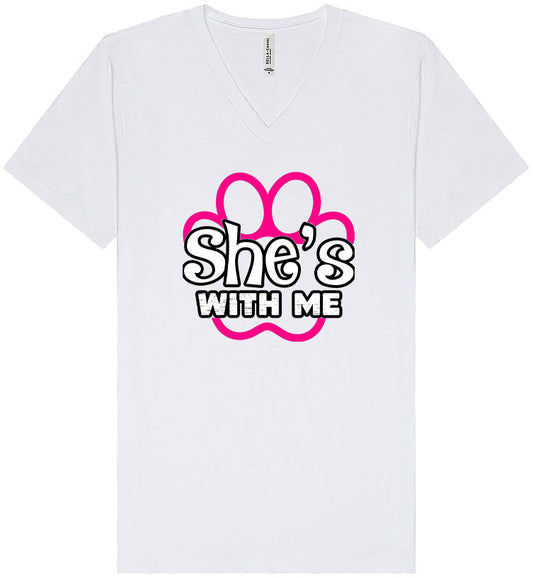 Neon Paws She's With Me Unisex V-Neck Shirt