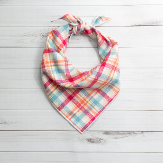 Plaid Bandana, Flannel Dog Bandana, Plaid Bandana, Spring Bandana, High Quality Fabric, Pink, Blue - Southlake Paws