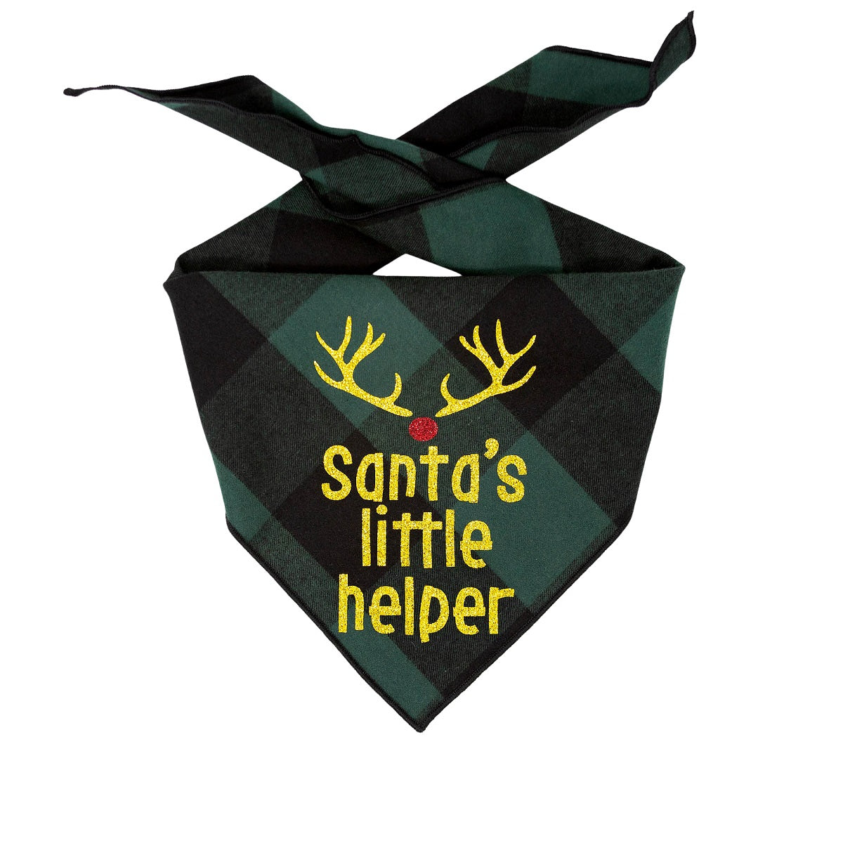 Christmas Bandana - Black & Green Plaid Flannel Dog Bandana  - SANTA'S LITTLE HELPER - Southlake Paws
