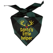 Christmas Bandana - Black & Green Plaid Flannel Dog Bandana  - SANTA'S LITTLE HELPER