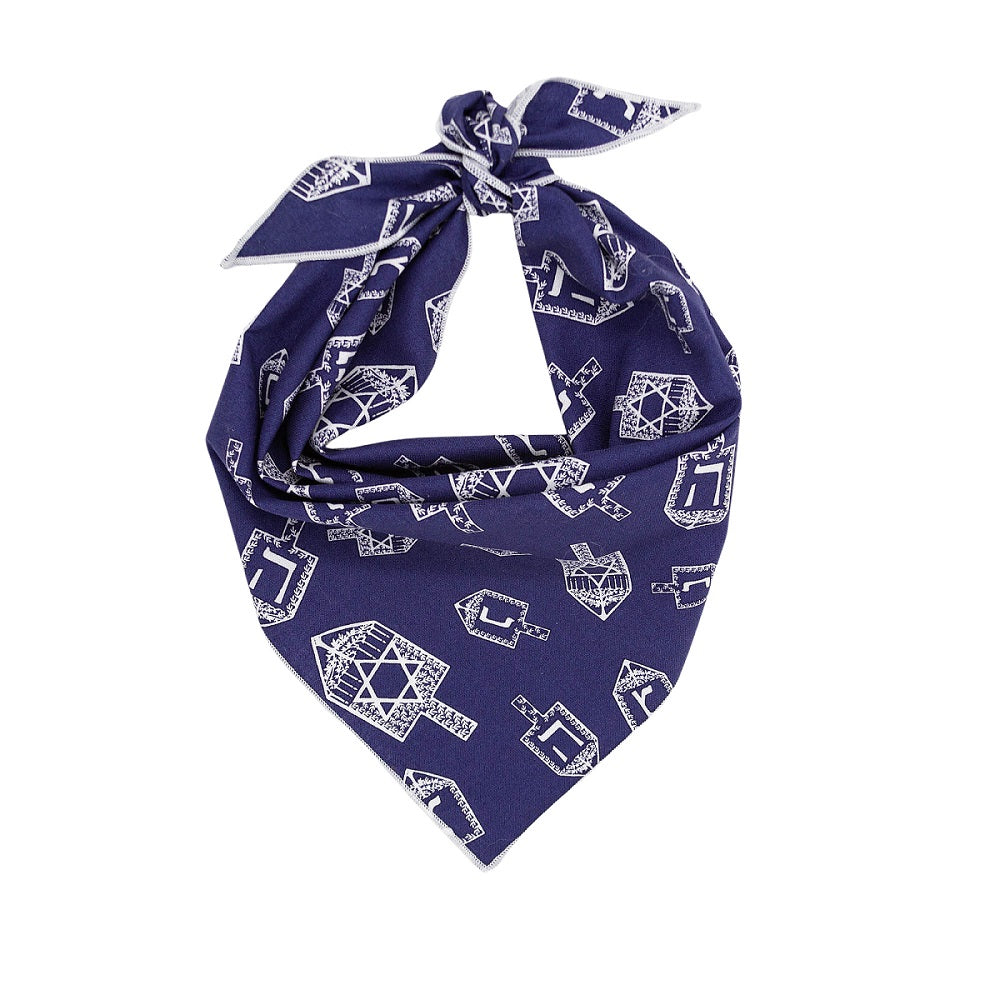 Hanukkah Dog Bandana with Dreidels on Blue Cotton - Southlake Paws