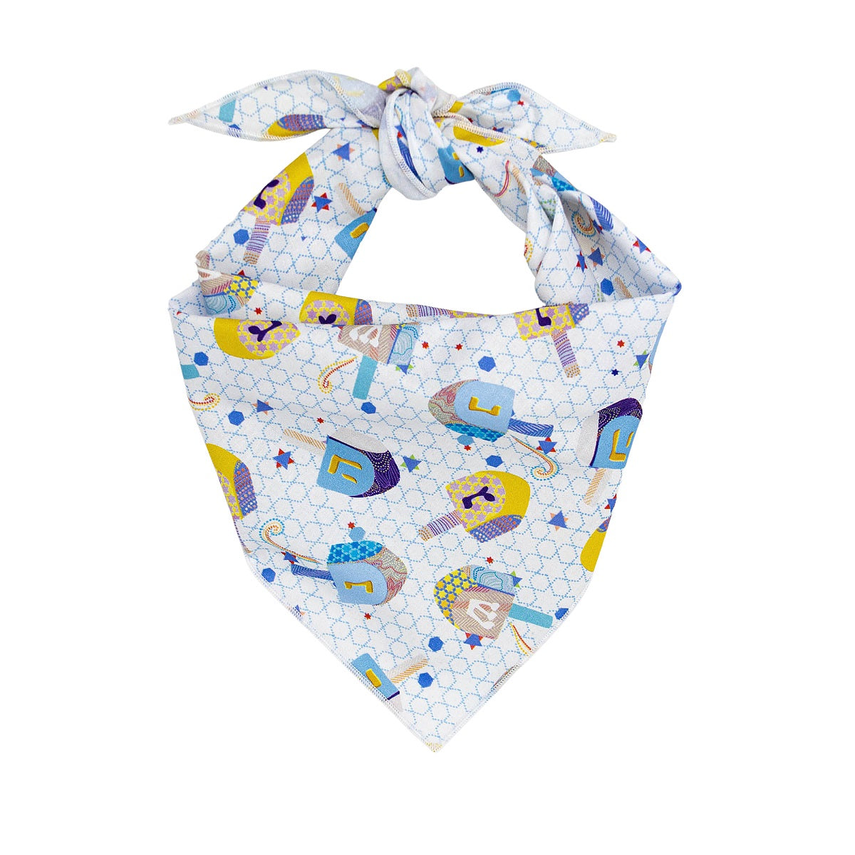 Hanukkah Dog Bandana with Dreidels on White Cotton - Southlake Paws
