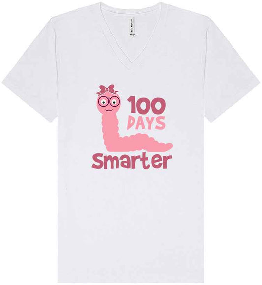 100 Days Smarter Pink Worm Unisex V-Neck Shirt