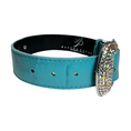 Load image into Gallery viewer, The Tiffany Collection. Gorgeous Turquoise Blue Embossed Croc Italian Leather/Custom Silver Swarovski Crystal Hardware Collar.
