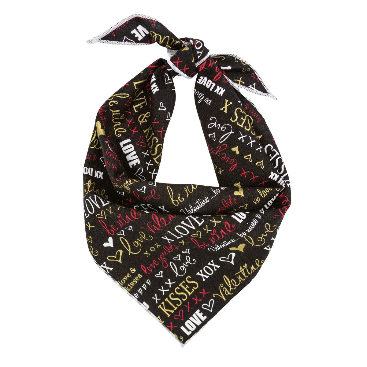 Valentine Bandana | Valentines Day Bandana | Black w/ Kisses, Love, XOXO - Southlake Paws