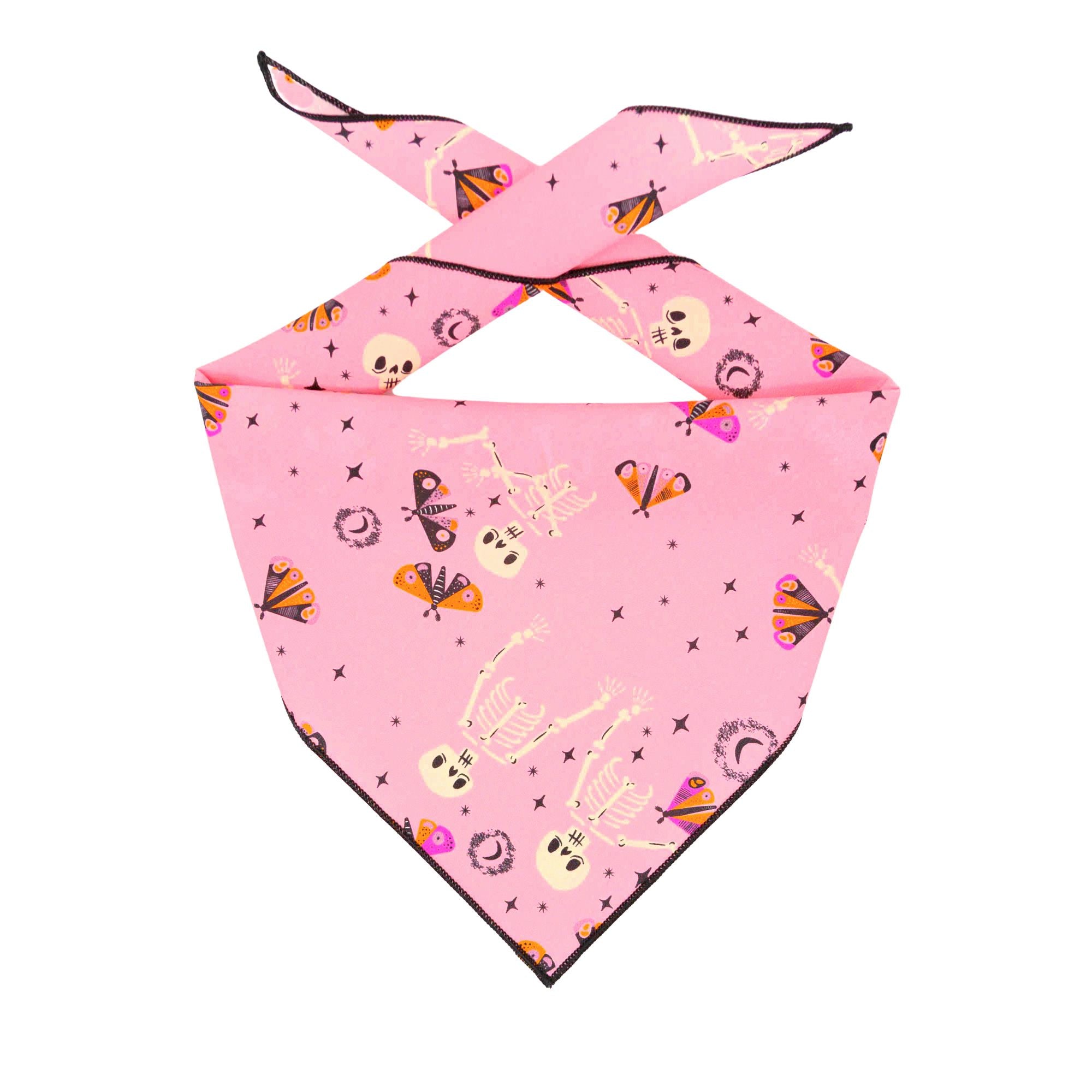 Halloween Bandana | Halloween Dog Bandana | Pink Bandana with Skeleton & Moth - Southlake Paws