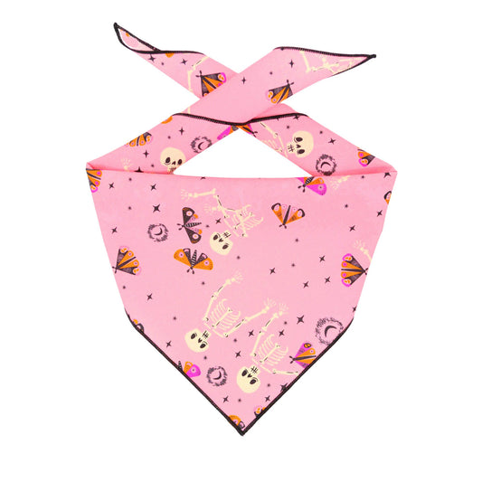 Halloween Bandana | Halloween Dog Bandana | Pink Bandana with Skeleton & Moth - Southlake Paws