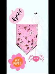 Halloween Bandana | Halloween Dog Bandana | Pink Bandana with Skeleton & Moth
