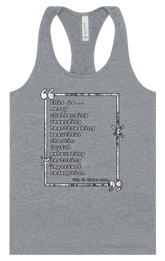 This is Foster Care Women's Racerback Tank