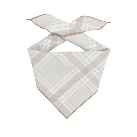 Plaid Bandana, Fall Bandana,  Winter Bandana, High Quality Luxe Fabric, Cream, Beige - Southlake Paws