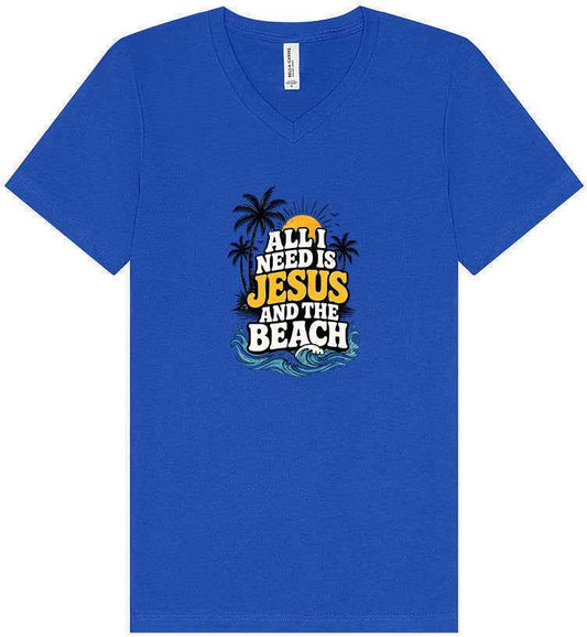 I Need Jesus and the Beach Unisex V-Neck Shirt