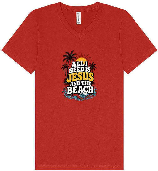 I Need Jesus and the Beach Unisex V-Neck Shirt