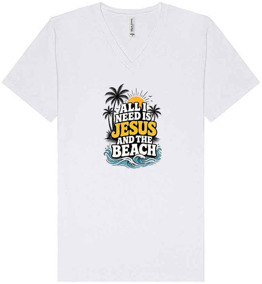 I Need Jesus and the Beach Unisex V-Neck Shirt