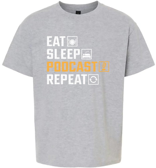 Eat. Sleep. Podcast. Repeat. Children's Gildan Soft Shirt
