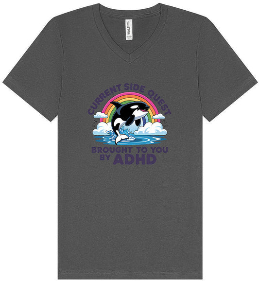Side Quest Brought By ADHD Unisex V-Neck Shirt