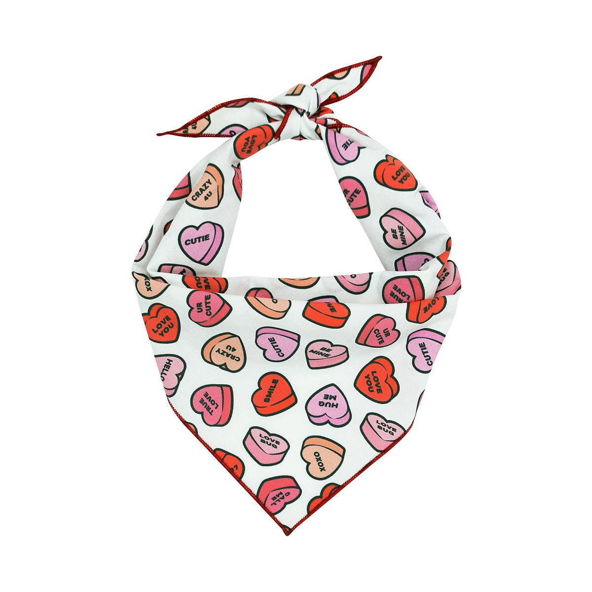 Valentine Bandana | Valentines Day Bandana | Conversation Hearts Valentine Dog Red Bandana - Southlake Paws