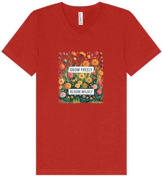 Grow Freely, Bloom Wildly Unisex V-Neck Shirt