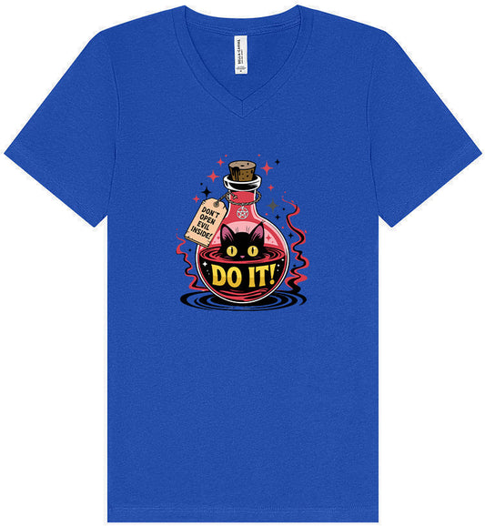 Black Cat Says Do It Unisex V-Neck Shirt