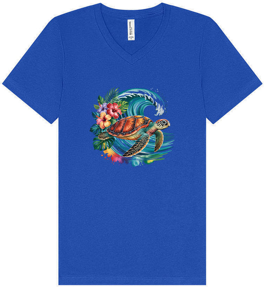 Sea Turtle in the Waves Unisex V-Neck Shirt
