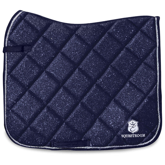 Deep Sapphire Saddle Pad by Southlake Paws featuring a quilted design with a shimmering finish and logo detail.