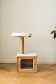 Cedar Wooden Cat Tree Condo with Natural Jute Rope Scratching Post