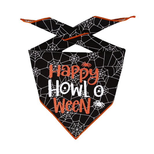 Halloween Bandana | Halloween Dog Bandana | Black Spider Web | Happy Howl-o-ween - Southlake Paws