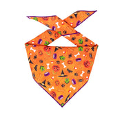 Halloween Bandana | Halloween Dog Bandana | Orange Dog Bones, House & more