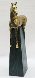 Load image into Gallery viewer, Large Extra Large Green and Gold Patina Stallion Horse Bronze Sculpture Figurine
