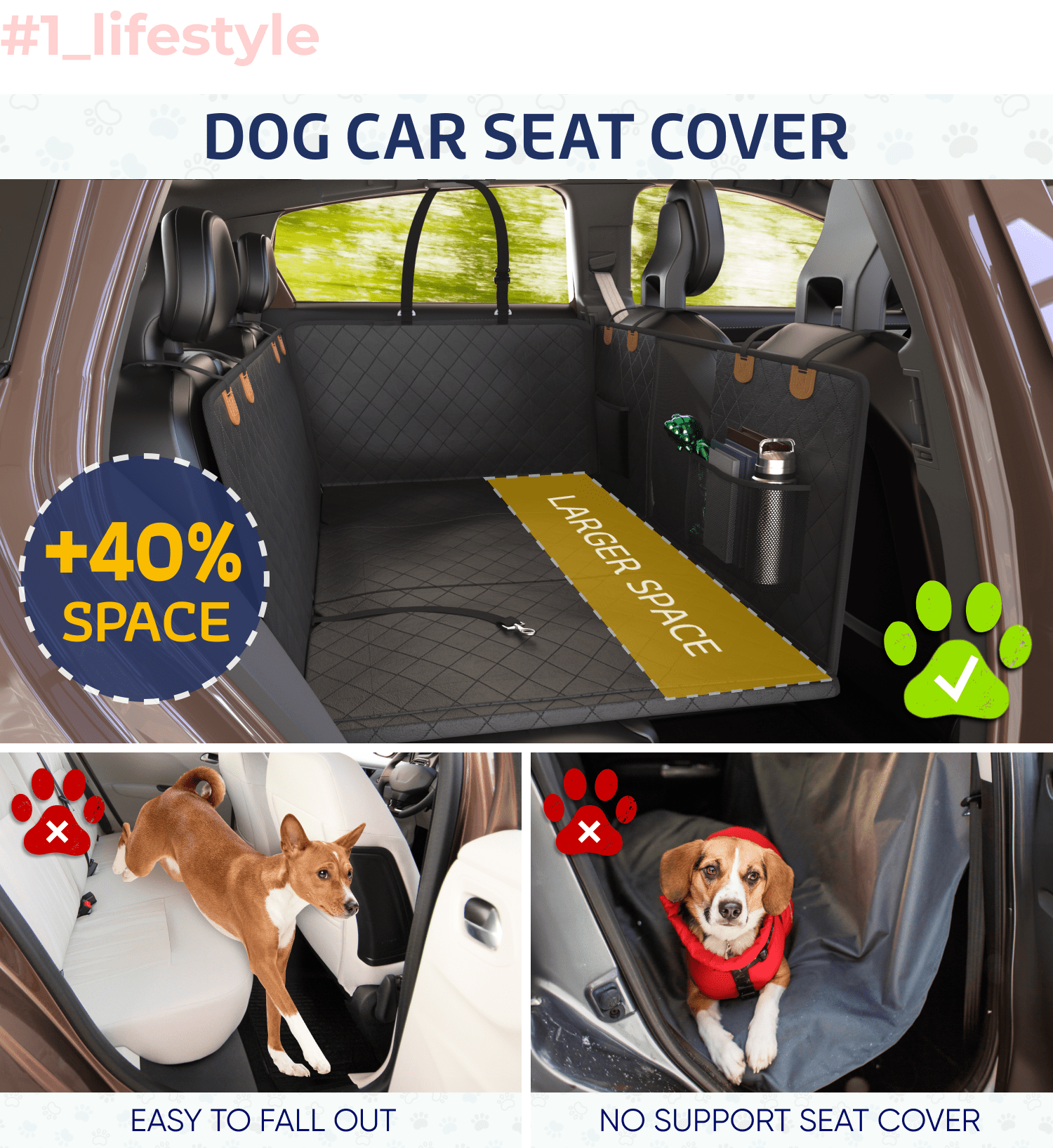 Large Seat Guard Waterproof Back Seat Extended Cover With Mesh Window Storage Pockets - Southlake Paws