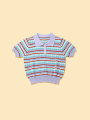 Pet & Me Spring Summer Lavender Crochet Short Sleeve Polo Shirt 