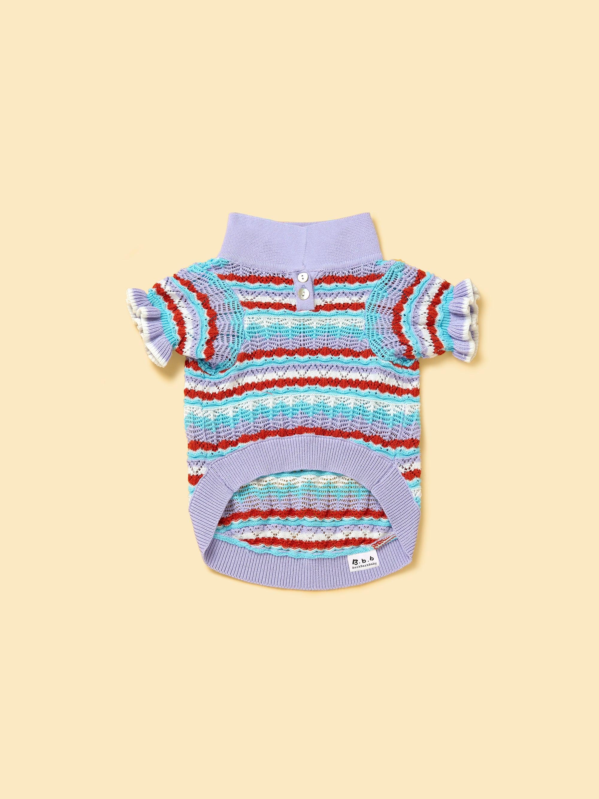 Pet & Me Spring Summer Lavender Ruffle Crochet Short Sleeve Polo Shirt 