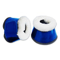 Load image into Gallery viewer, Majorelle Blue Bell Boots by Southlake Paws, featuring a shiny blue exterior and soft white fleece lining.
