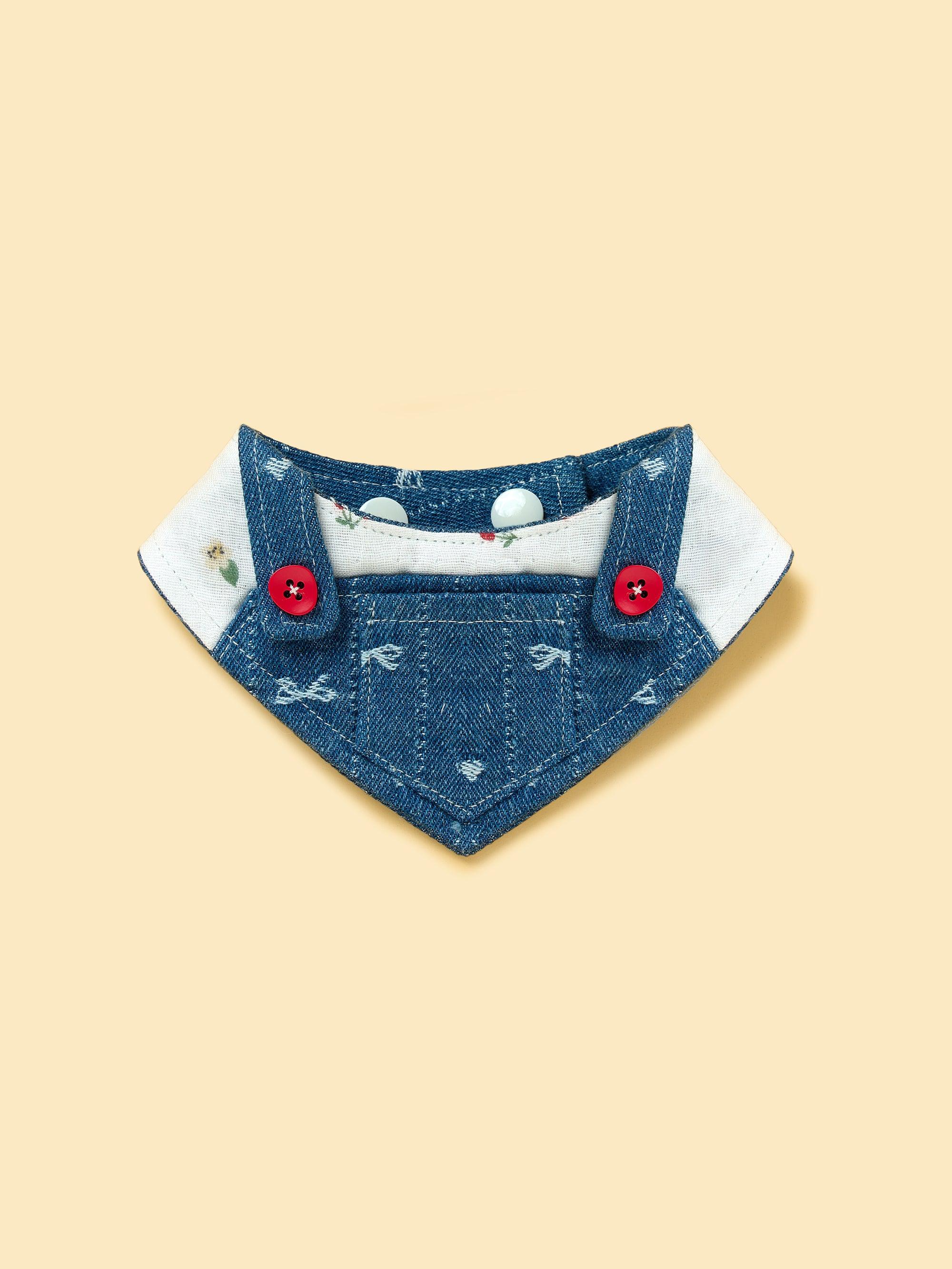 Reversible Denim Cherry Overalls Pet Bandana 