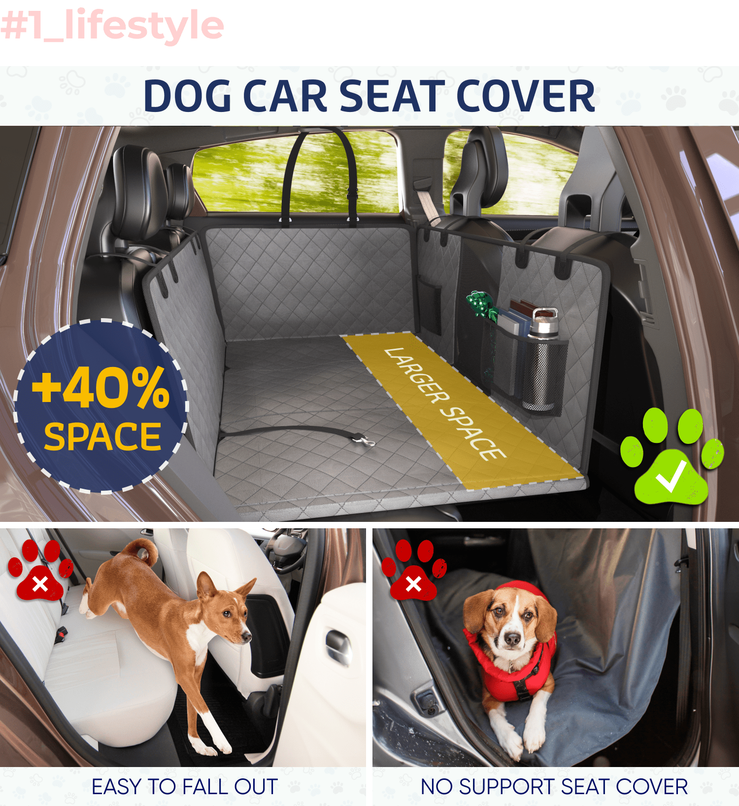 Large Seat Guard Waterproof Back Seat Extended Cover With Mesh Window Storage Pockets - Southlake Paws