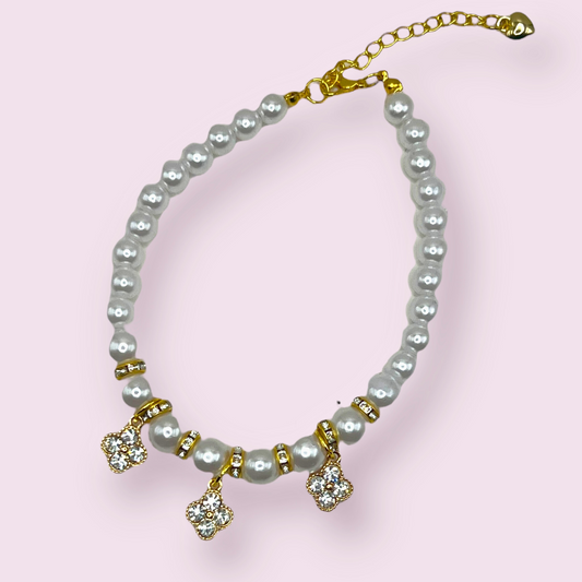 Pearl and Crystal Fleur Dog Necklace