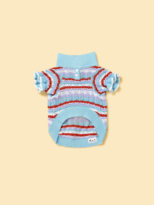 Pet & Me Spring Summer Ocean Blue Ruffle Crochet Short Sleeve Polo Shirt 