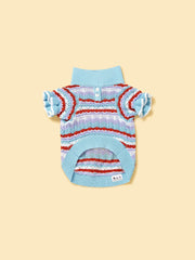 Pet & Me Spring Summer Ocean Blue Ruffle Crochet Short Sleeve Polo Shirt 