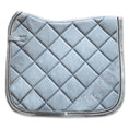 Load image into Gallery viewer, Moonstone Blue Saddle Pad by Southlake Paws, featuring a quilted design and elegant silver trim.
