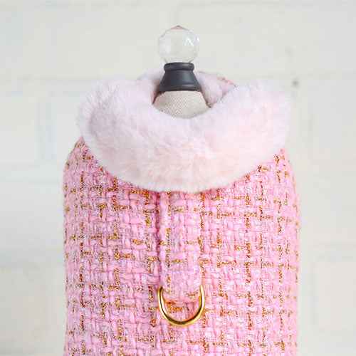Hello Doggie Chantel Tweed Dog Coat Faux Fur Handmade Handmade in the USA Coats