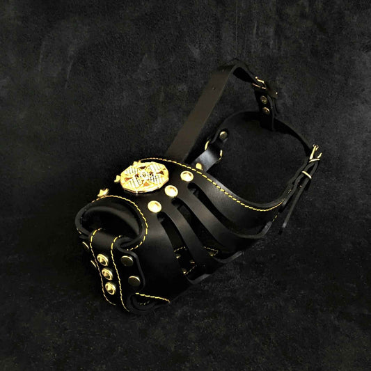 Maximus'' Basket Muzzle Black & Gold by Bestia Dog Gear