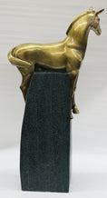 Load image into Gallery viewer, Large Extra Large Green and Gold Patina Stallion Horse Bronze Sculpture Figurine
