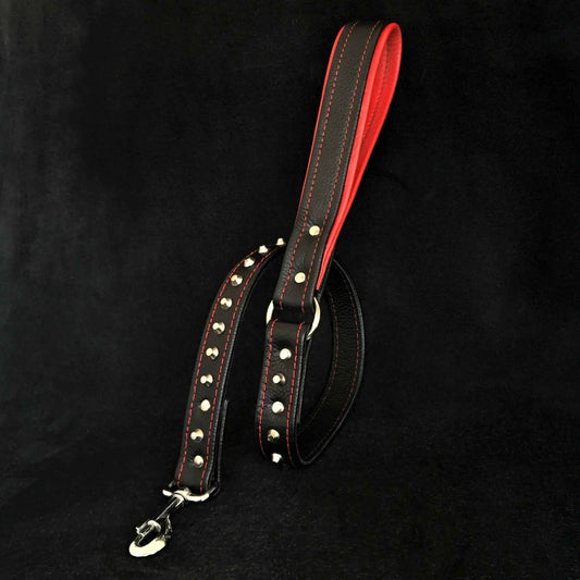 Black soft leather studded leash