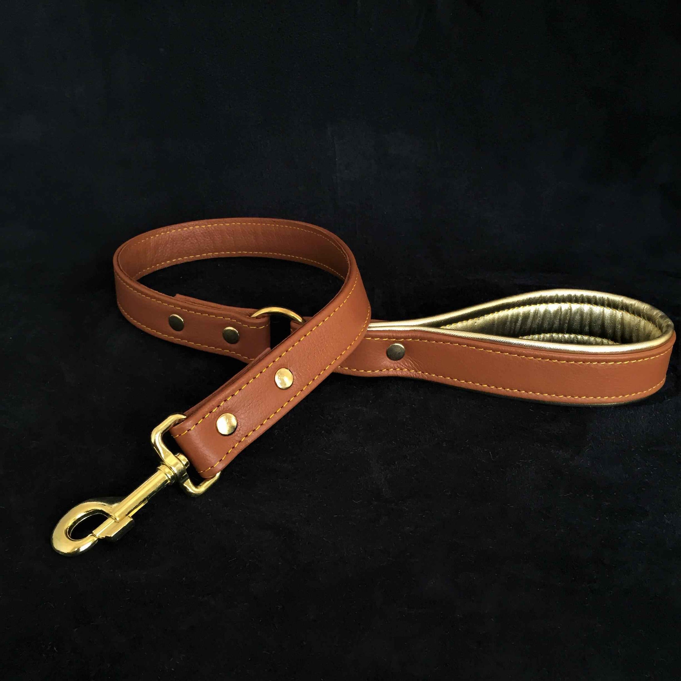 Soft leather brass plated leash
