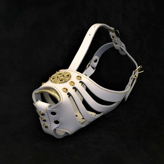 Maximus'' Basket Muzzle White & Gold by Bestia Dog Gear