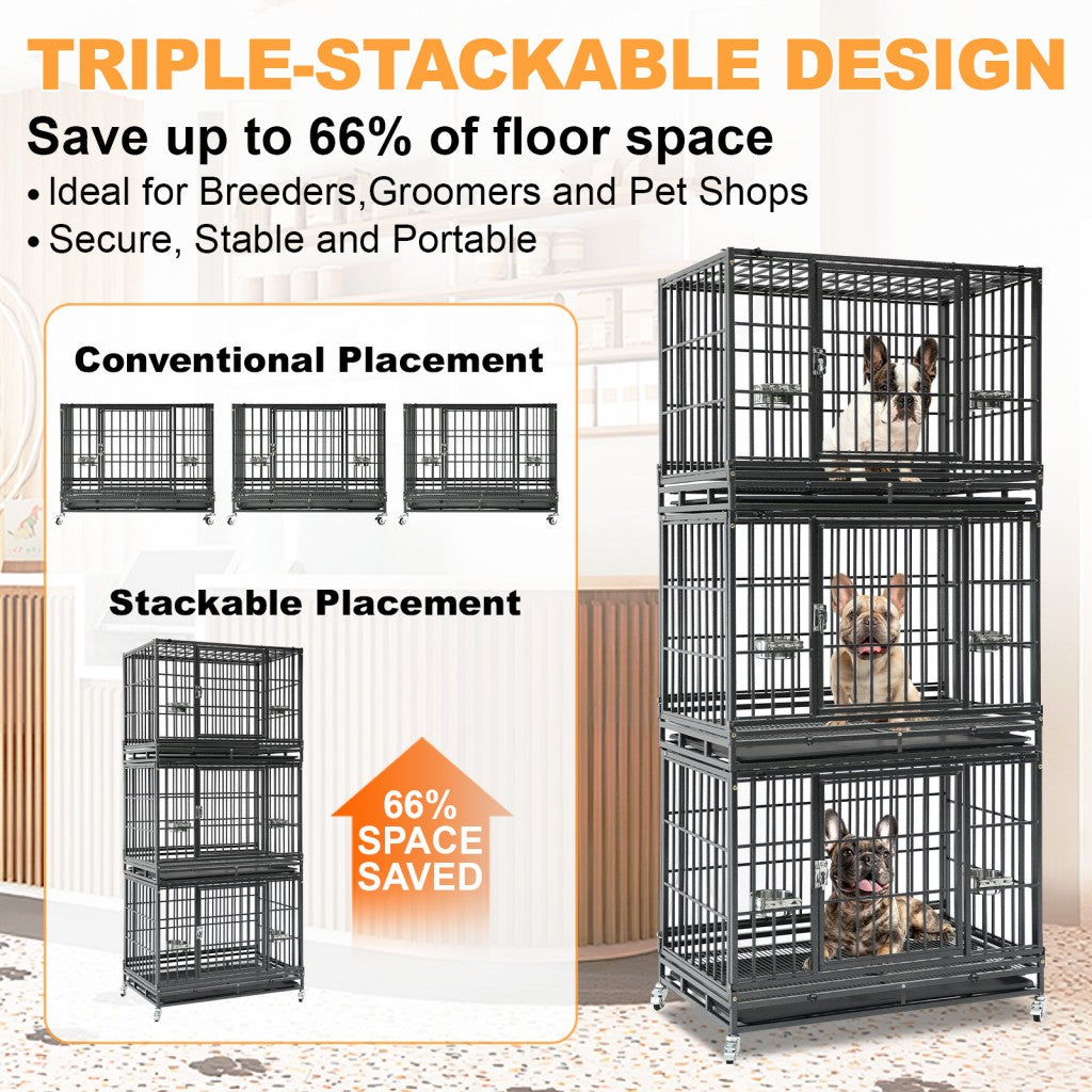 37" Stackable Heavy Duty Dog Crate 371D03 by Southlake Paws, featuring a triple-stackable design for space-saving and stabili