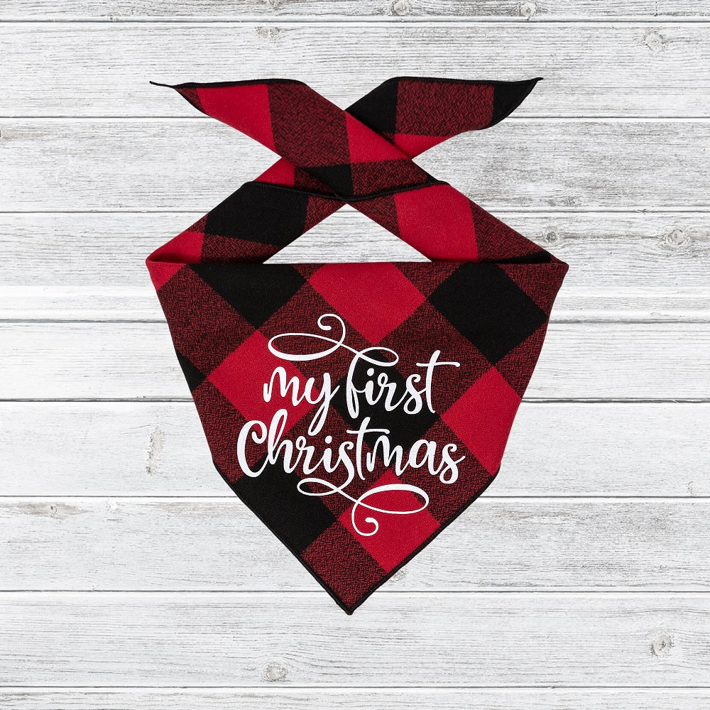 Christmas Dog Bandana - Luxe High Quality Red Plaid Flannel is Reversible - Southlake Paws