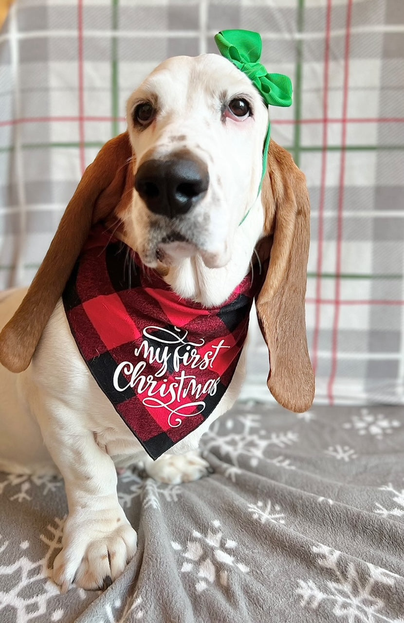 Christmas Dog Bandana - Luxe High Quality Red Plaid Flannel is Reversible