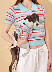 Pet & Me Spring Summer Ocean Blue Ruffle Crochet Short Sleeve Polo Shirt 